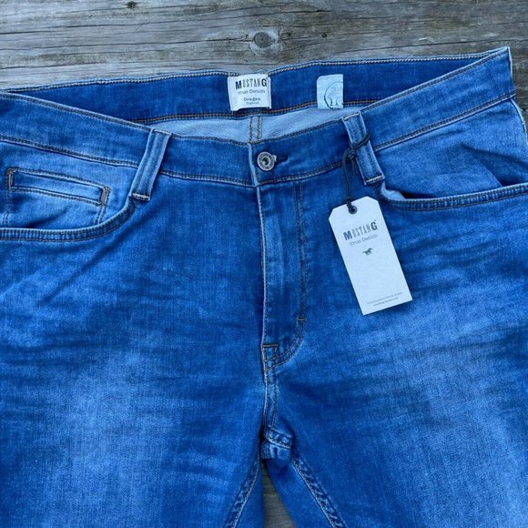 Mustang True Denim Men Jeans Blue Denim OREGON Tapered Slim Fit Jeans Size 38X30 - Picture 3 of 10